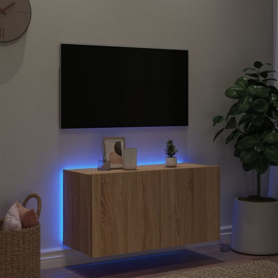 Sieninė TV spintelė su LED lemputėmis, ąžuolo, 80x35x41cm