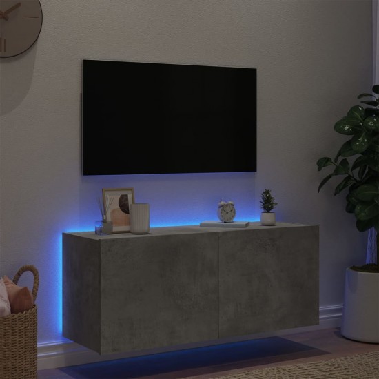 Sieninė TV spintelė su LED lemputėmis, betono, 100x35x41cm