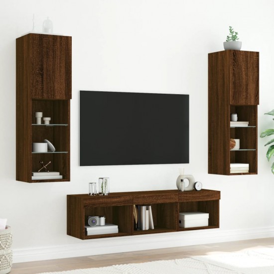 Sieninė TV sekcija su LED, 5 dalių, ruda ąžuolo, mediena
