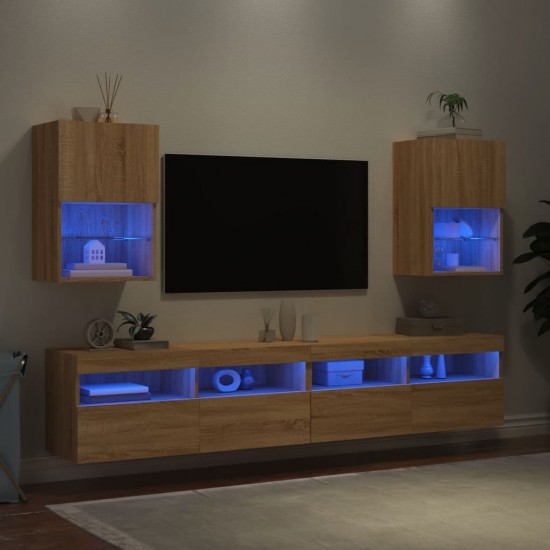 TV spintelės su LED lemputėmis, 2vnt., ąžuolo, 40,5x30x60cm
