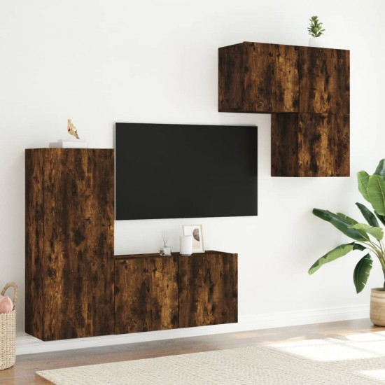 Sieninė TV sekcija, 4 dalių, dūminio ąžuolo, apdirbta mediena