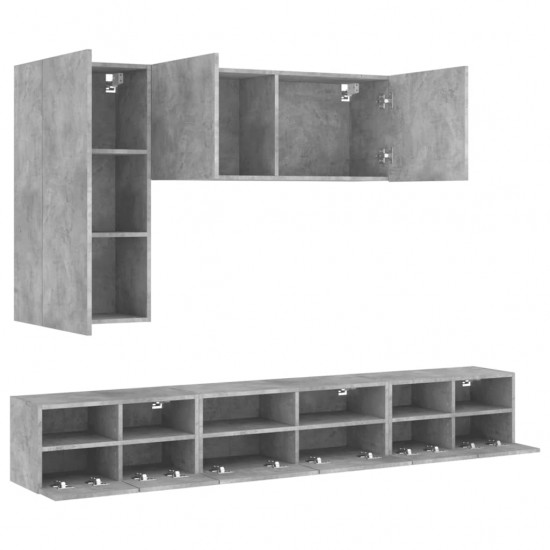 Sieninės TV spintelės, 5 dalių, betono pilkos, apdirbta mediena