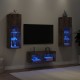 Sieninės TV spintelės su LED lemputėmis, 4 dalių, dūminės