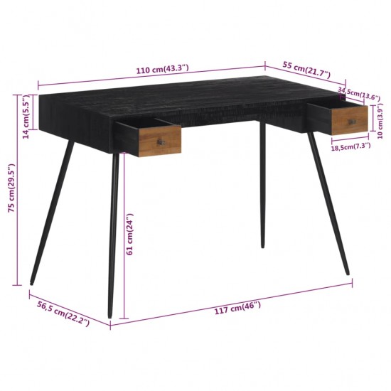 Rašomasis stalas, 117x56,5x75cm, perdirbta tikmedžio mediena