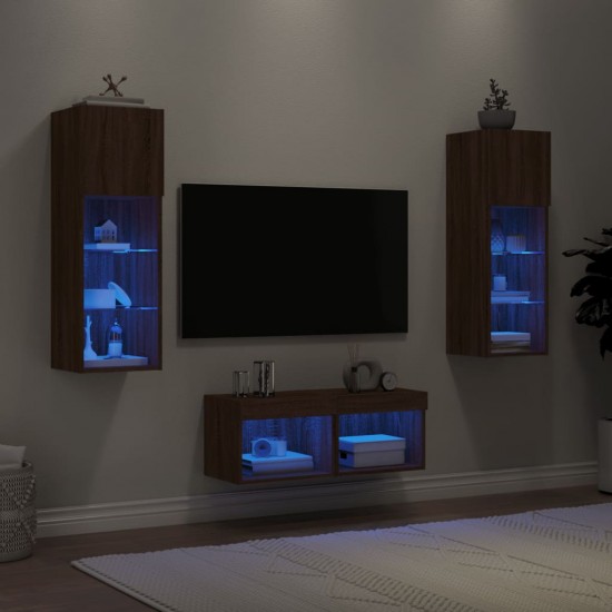 Sieninės TV spintelės su LED lemputėmis, 4 dalių, rudos ąžuolo