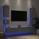 Sieninės TV spintelės su LED lemputėmis, 6 dalių, betono pilkos