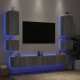 Sieninės TV spintelės su LED lemputėmis, 6 dalių, pilkos ąžuolo