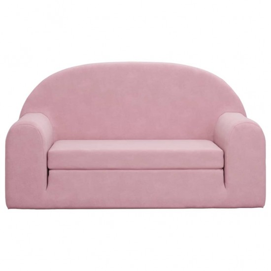 Vaikiška dvivietė sofa-lova, rožinės spalvos, minkštas pliušas