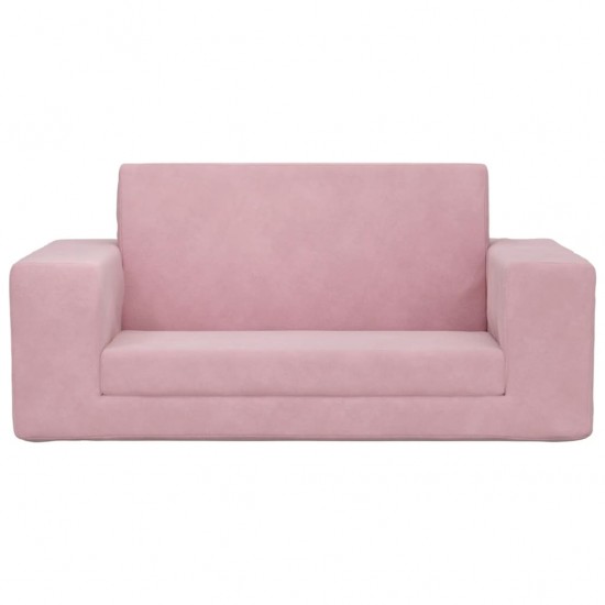 Vaikiška dvivietė sofa-lova, rožinės spalvos, minkštas pliušas