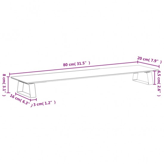 Monitoriaus stovas, juodas, 80x20x8cm, stiklas ir metalas