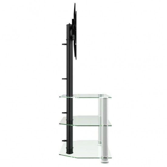 Kampinis TV staliukas, 3 aukštų, juodas ir sidabrinis