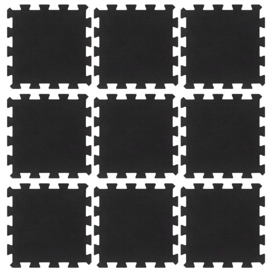Guminės grindų plytelės, 9vnt., juodos, 30x30cm, 16mm