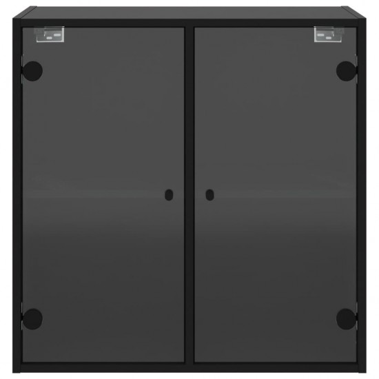 Sieninė spintelė su stiklinėmis durelėmis, juoda, 68x37x68,5cm