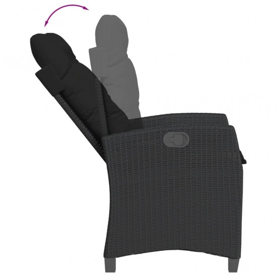 Atlošiama sodo kėdė su pagalvėlėmis, juoda, poliratanas