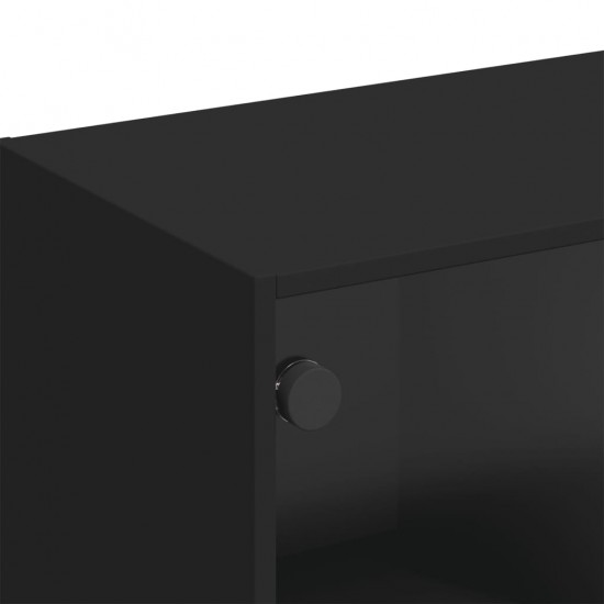 TV spintelė su stiklinėmis durelėmis, juoda, 102x37x42cm