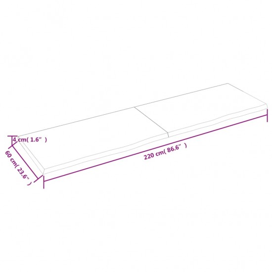 Stalviršis, 220x60x(2–4)cm, neapdorotas ąžuolo medienos masyvas