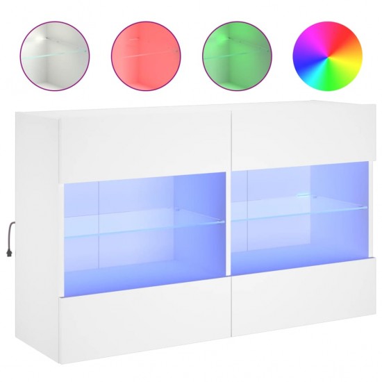 Sieninė TV spintelė su LED lemputėmis, balta, 98,5x30x60,5cm