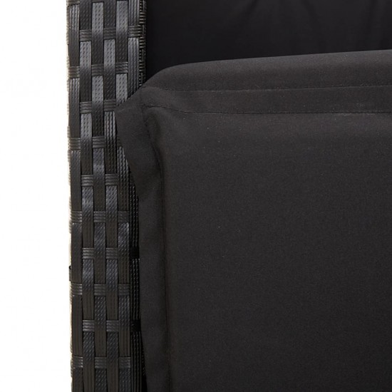 Bistro komplektas su pagalvėlėmis, 3 dalių, juodas, poliratanas