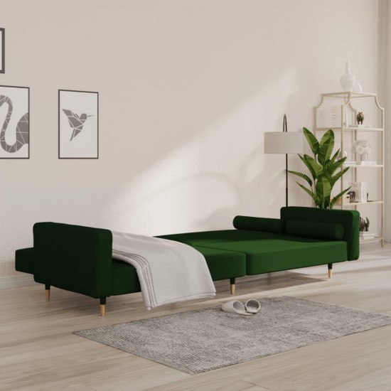 Dvivietė sofa-lova su dvejomis pagalvėmis, žalia, aksomas