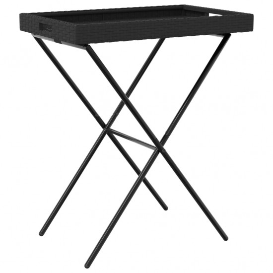 Sulankstomas padėklas-stalas, juodas, 65x40x75cm, poliratanas