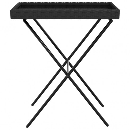 Sulankstomas padėklas-stalas, juodas, 65x40x75cm, poliratanas