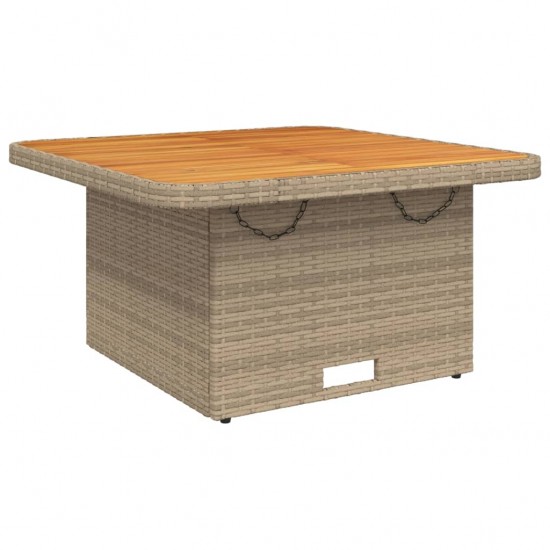 Sodo stalas, smėlio, 80x80x71cm, poliratanas/akacijos mediena