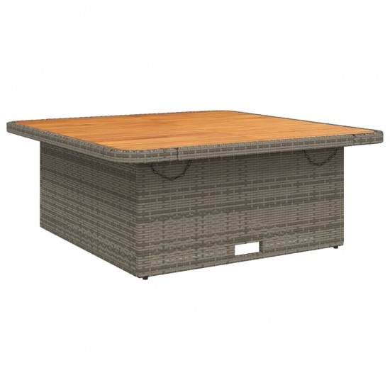 Sodo stalas, pilkas, 110x110x71cm, poliratanas/akacijos mediena