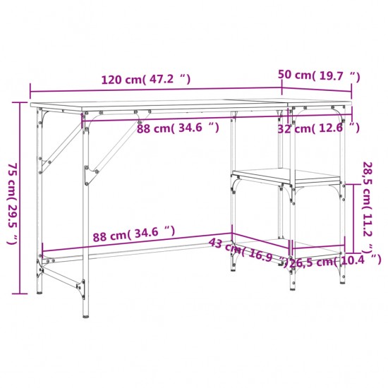 Rašomasis stalas, juodas, 120x50x75cm, metalas/apdirbta mediena