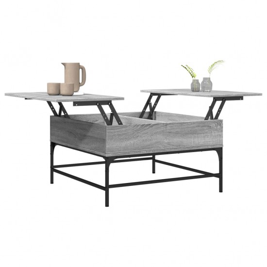 Kavos staliukas, pilkas ąžuolo, 80x80x45cm, mediena ir metalas