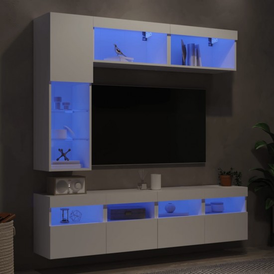Sieninės TV spintelės su LED lemputėmis, 7vnt., baltos spalvos