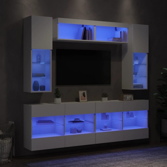 Sieninės TV spintelės su LED lemputėmis, 6vnt., baltos spalvos