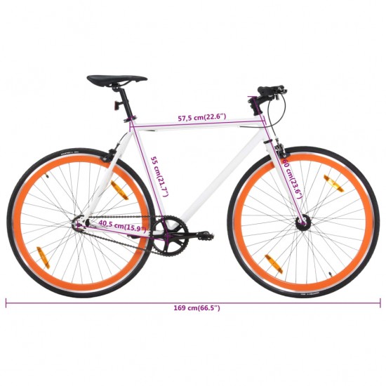 Fiksuotos pavaros dviratis, baltas ir oranžinis, 700c, 55cm
