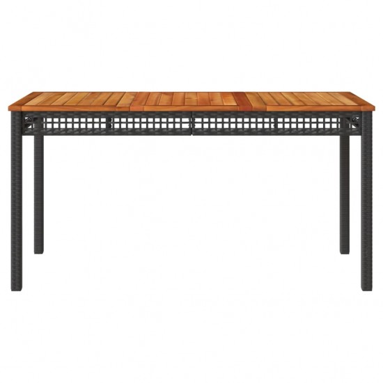 Sodo stalas, juodas, 140x80x75cm, poliratanas/akacijos mediena