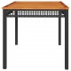 Sodo stalas, juodas, 140x80x75cm, poliratanas/akacijos mediena
