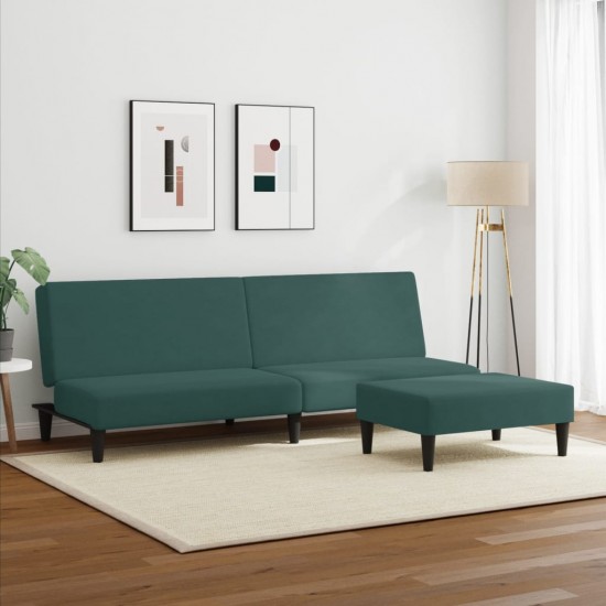 Dvivietė sofa-lova su pakoja, tamsiai žalios spalvos, aksomas