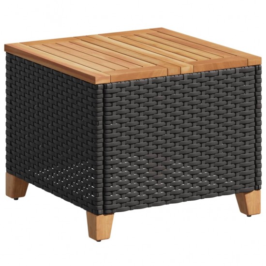 Sodo stalas, juodas, 45x45x37cm, poliratanas/akacijos mediena
