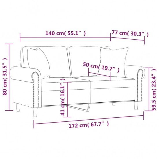 Dvivietė sofa su pagalvėlėmis, tamsiai pilka, 140cm, aksomas