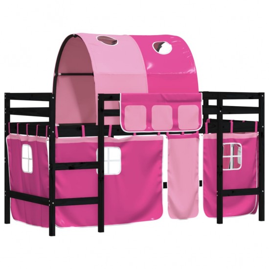 Aukšta vaikiška lova su tuneliu, rožinė, 90x200cm, pušis