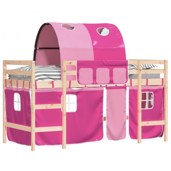 Aukšta vaikiška lova su tuneliu, rožinė, 80x200cm, pušis