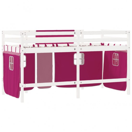 Aukšta vaikiška lova su užuolaidomis, rožinė, 90x190cm, pušis