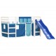 Aukšta vaikiška lova su užuolaidomis, mėlyna, 80x200cm, pušis