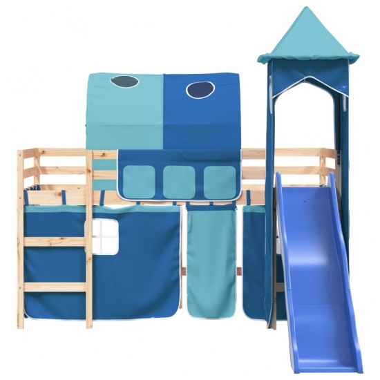 Aukšta vaikiška lova su bokštu, mėlyna, 80x200cm, pušis