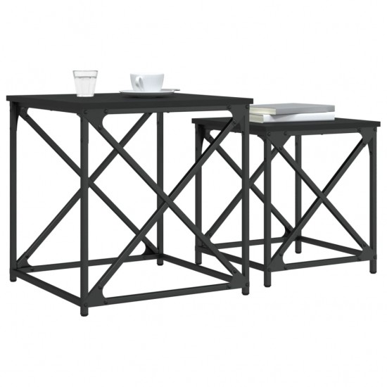 Sustumiami kavos staliukai, 2vnt., juodi, apdirbta mediena