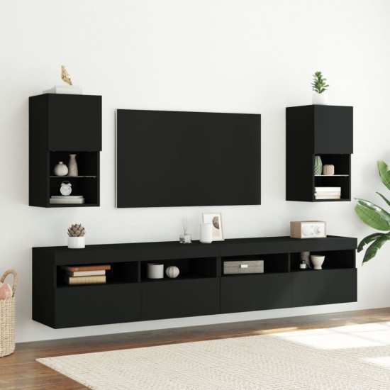 TV spintelės su LED lemputėmis, 2vnt., juodos, 30,5x30x60cm