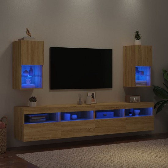 TV spintelės su LED lemputėmis, 2vnt., ąžuolo, 30,5x30x60cm