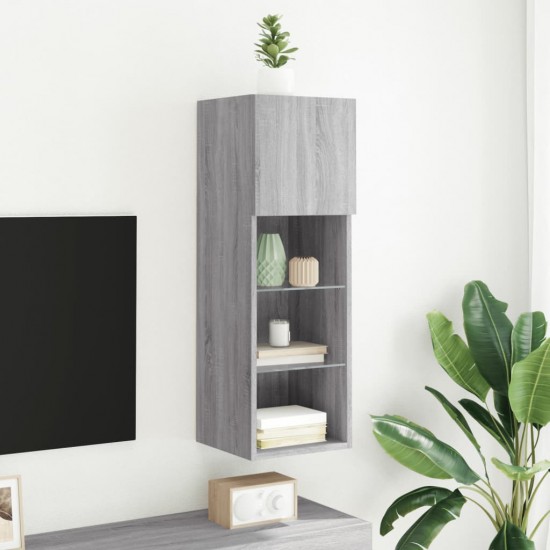 TV spintelė su LED lemputėmis, pilka ąžuolo, 30,5x30x90cm