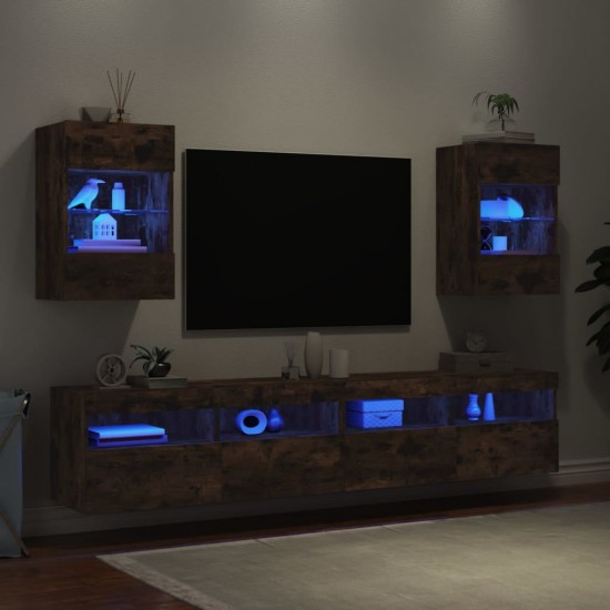 Sieninės TV spintelės su LED, 2vnt., dūminės, 40x30x60,5cm