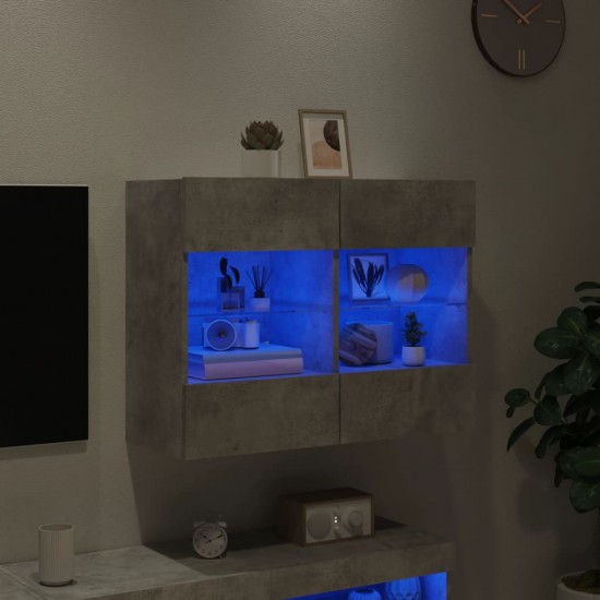 Sieninė TV spintelė su LED lemputėmis, betono, 78,5x30x60,5cm