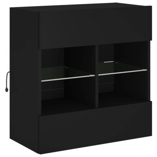 Sieninė TV spintelė su LED lemputėmis, juoda, 58,5x30x60,5cm