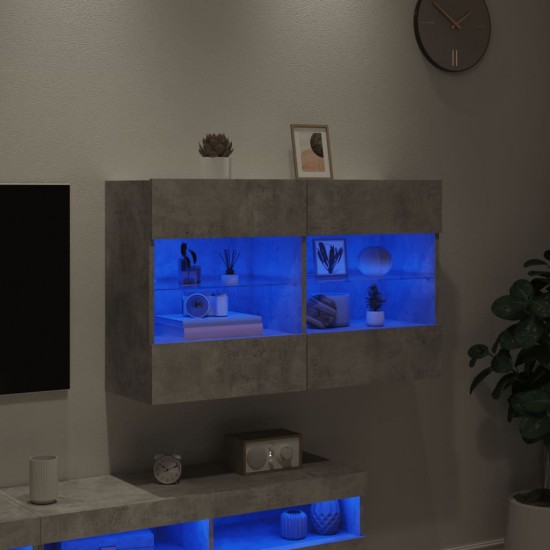 Sieninė TV spintelė su LED lemputėmis, betono, 98,5x30x60,5cm